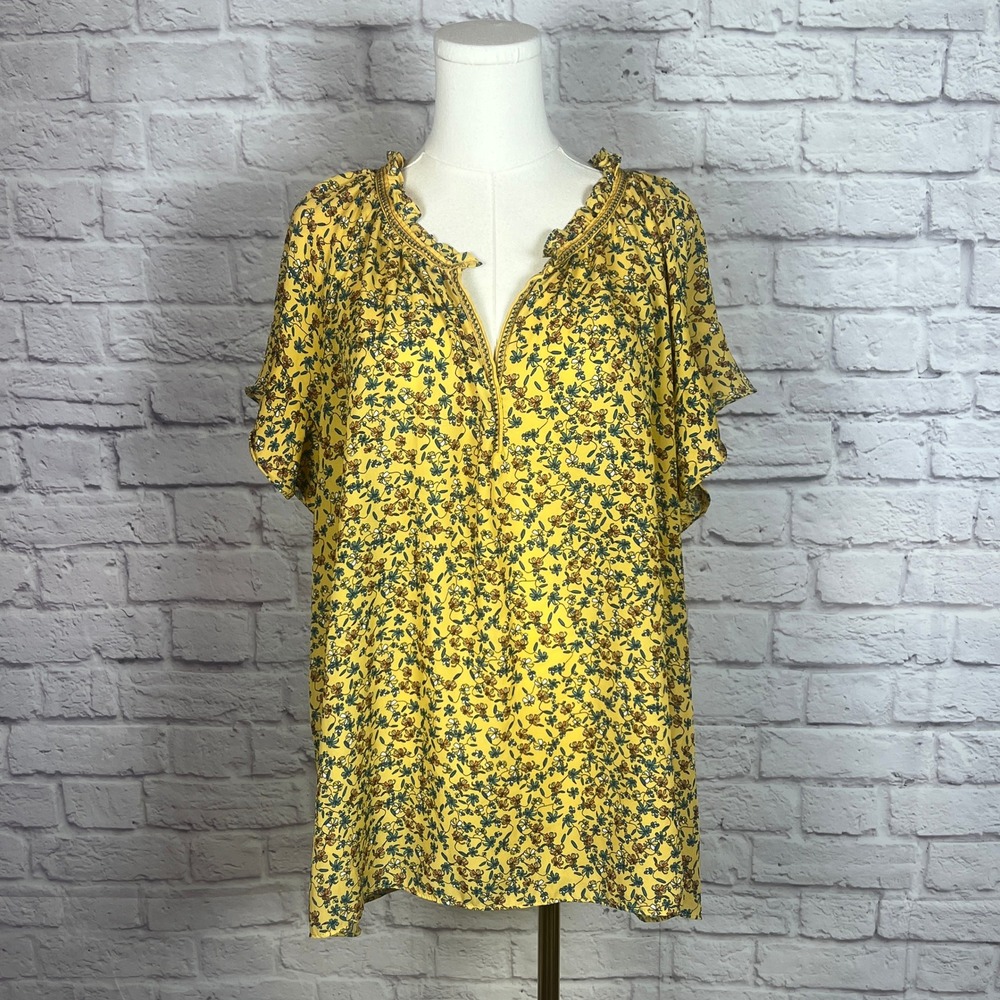 Max Studio Women's 2X Yellow Floral Ruffle Blouse | Boho Peasant